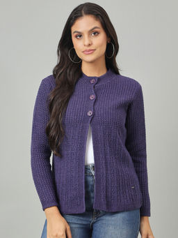 Duke - Women Front Open Regular Purple Cardigan