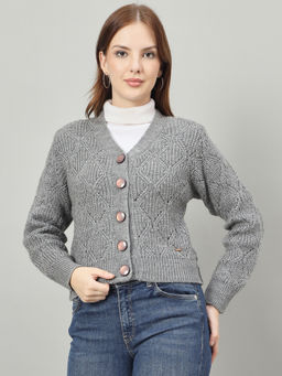 Duke - Women Front Open Crop Grey Cardigan