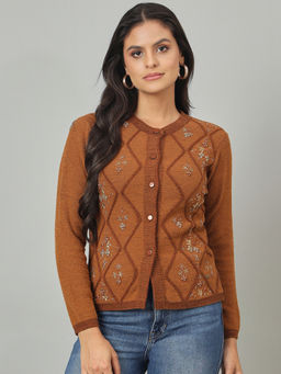 Duke - Women Front Open Short Brown Cardigan