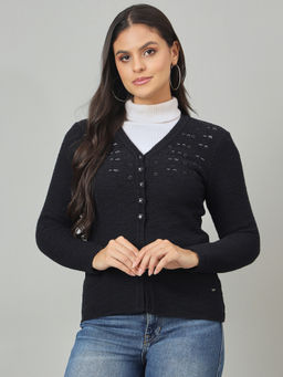 Duke - Women Front Open Short Black Cardigan