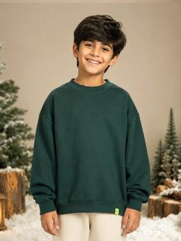 KiddoPanti - Boys Solid Fleece Round Neck Full Sleeve Sweatshirt