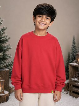 KiddoPanti - Boys Solid Fleece Round Neck Full Sleeve Sweatshirt