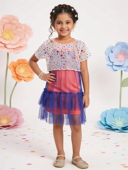 KiddoPanti - Coral Printed Round Neck Dress with Innerwear & Over Lay