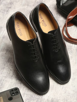 Teakwood - Black Solid Genuine Leather Formal Oxfords