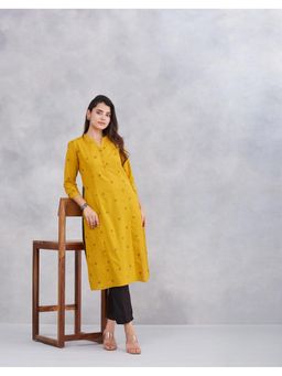 Fabindia - Cotton Slim Fit Long Mustard Kurta