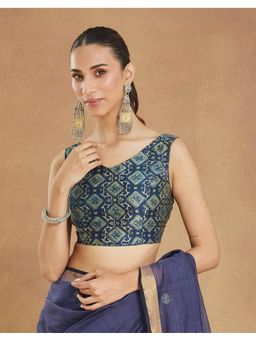 Fabindia - Cotton Silk Ajrakh Printed Stitched Indigo Blouse