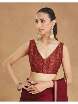 Fabindia - Cotton Silk Ajrakh Printed Stitched Maroon Blouse