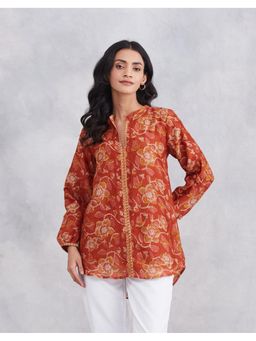 Fabindia - Cotton Silk Kalamkari Printed Orange Tunic