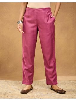 Fabindia - Viscose Silk Ethnic Purple Pant