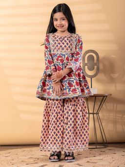 Readiprint - Peplum Style Cotton Fabric Multi Kurti With Sharara