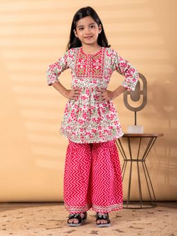 Readiprint - Peplum Style Cotton Fabric Pink Kurti With Sharara