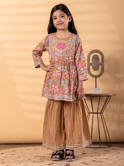 Readiprint - Peplum Style Cotton Fabric Brown Kurti With Sharara