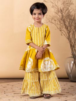 Readiprint - Peplum Style Cotton Fabric Yellow Kurti With Sharara