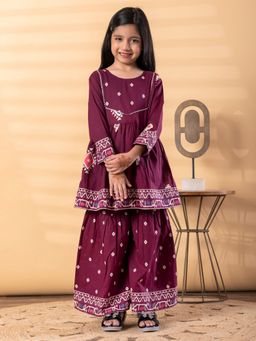 Readiprint - Peplum Style Cotton Fabric Magenta Kurti With Sharara