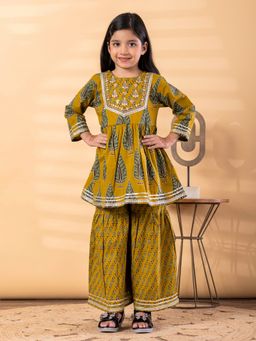 Readiprint - Peplum Style Cotton Fabric Mustard Kurti With Sharara