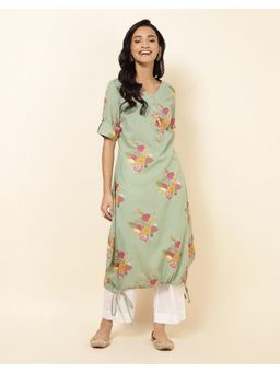 Fabindia - Cotton Printed Green Kurta