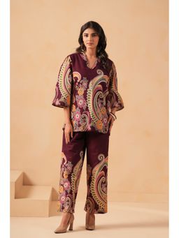 SAVI - Cotton Flex Wine Designer Printed Co-ord Set