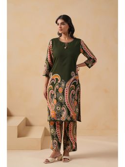 SAVI - Cotton Flex Green Designer Printed Kurta and Pant