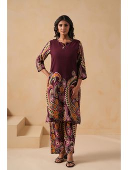 SAVI - Cotton Flex Wine Designer Printed Kurta and Pant