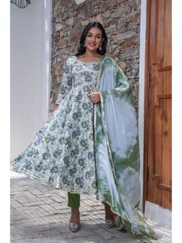 GAYRAA - Multi Colour Cotton Printed Gota Anarkali Kurta with Pant & Dupatta