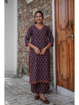 GAYRAA - Cotton Printed Navy Blue Kurta and Palazzo
