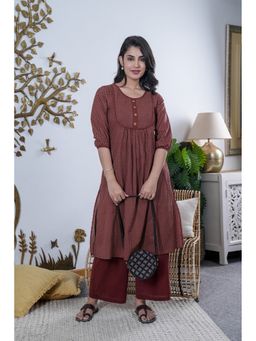 GAYRAA - Cotton Printed Brown Kurta with Palazzo