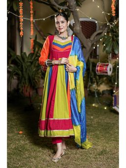 GAYRAA - Multi Colour Printed Anarkali Kurta with Pant & Dupatta