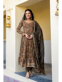 GAYRAA - Multi Colour Cotton Printed Tiered Anarkali Kurta with Pant & Dupatta