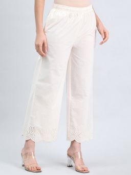 Go Colors - Women Solid Hakoba Cream Palazzo