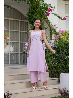 GAYRAA - Cotton Mirror Work Lavender Kurta with Palazzo