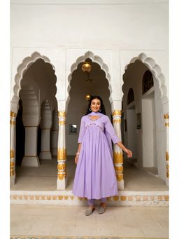 GAYRAA - Cotton Embroidered Lavender Kurta with Pant and Dupatta