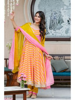 GAYRAA - Multi Colour Cotton Lereriya Anarkali Kurta with Pant & Dupatta