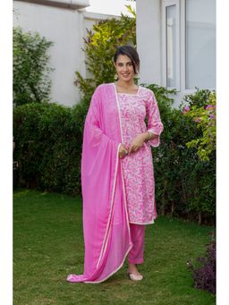 GAYRAA - Cotton Printed Pink Kurta with Pant and Dupatta