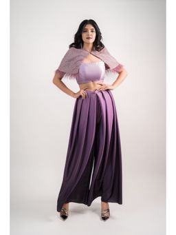 Twinora By Nupur Derola - Purple Ombre Palazzo Paired with Crop Top and Jacket
