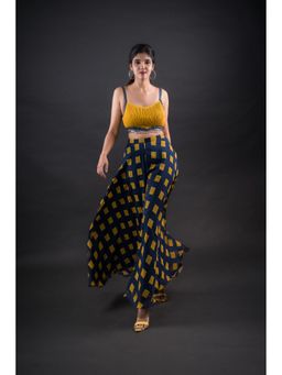 Twinora By Nupur Derola - Pleated lycra crop top paired with printed geometric printed skirt Palazzo