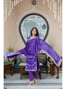 GAYRAA - Chinon Gota Lace Purple Kurta with Pant and Dupatta