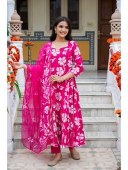 GAYRAA - Pink Cotton Handwork Anarkali Kurta with Pant & Dupatta