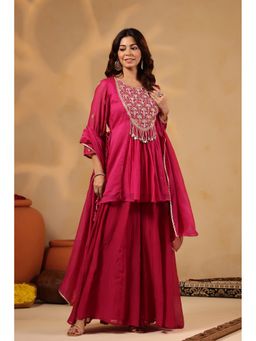 Suramya - Crepe Hot Pink Kurta and Sharara with Dupatta