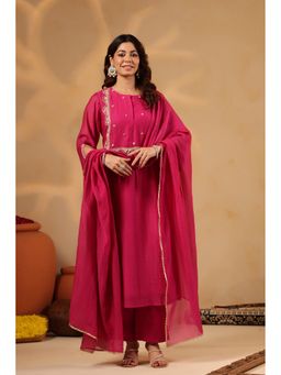 Suramya - Saanjh Crepe Hot Pink Kurta and Pant with Dupatta