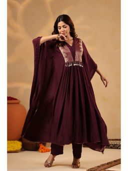 Suramya - Saanjh deep plum Kaftan and Pant with Bustier