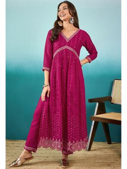 KVS FAB - Raani Silk Blend Sequence Work Embroidered Pink Kurta with Pant