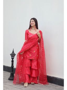 GAYRAA - Silk Embroidered Pink Kurta with Sharara and Dupatta