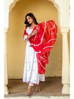 GAYRAA - White Rayon Embroidered Anarkali Kurta with Pant & Dupatta