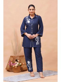 Zolo Label - Embroidered Navy Blue Co-ord Set