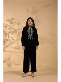 Zolo Label - Embroidered Poly Velvet Black Co-ord Set