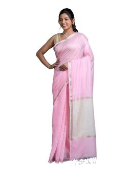 Pallu Patari - Pink Women Chanderi Mulmul Saree with and Unstitched Blouse