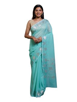 Pallu Patari - Blue Women Kota Saree with Zari Weaving and Unstitched Blouse