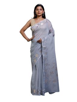 Pallu Patari - Grey Women Kota Saree with Zari Weaving and Unstitched Blouse