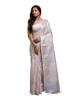 Pallu Patari - Off White Women Zari Woven Kota Tissue Saree With Unstitched Blouse