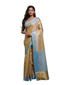 Pallu Patari - Blue Women Tanchui Tissue Saree with Unstitched Blouse